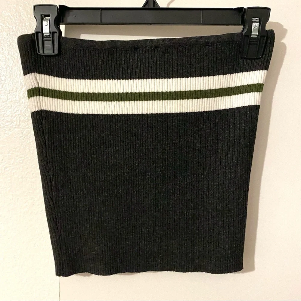 Princess Polly Black Ribbed Strapless Crop Top with White & Olive Stripes - Picture 5 of 5